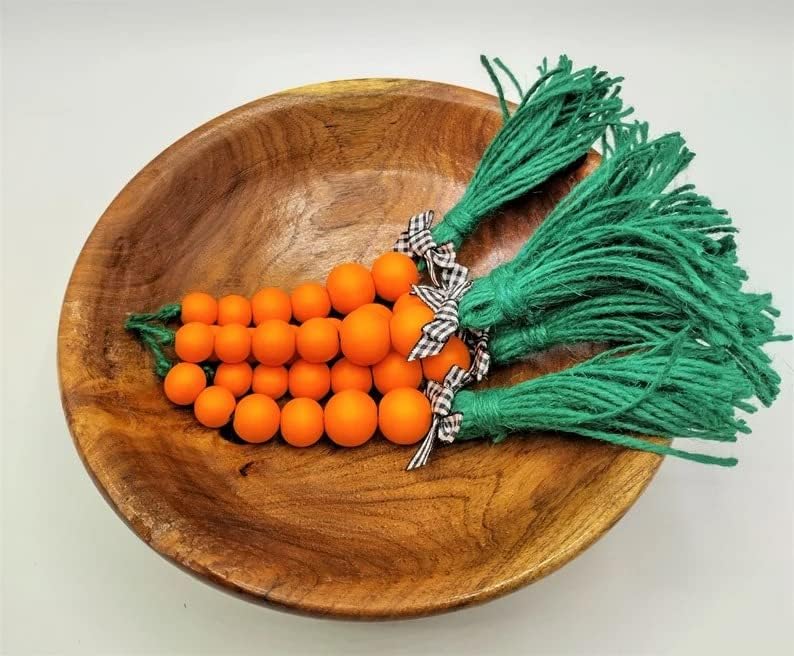TH Smart - Cenoura de contas de laranja, cenoura de miçanga de madeira, comida de coelhinho da Páscoa, decoração da bandeja de