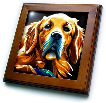 3drose fofo dourado retriever cão retrato em preto. Pintura digital. - ladrilhos emoldurados
