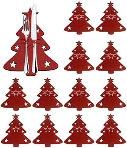 Talheleiro de natal eioflia garçonete de árvore vermelha garfo de talheres de armazenamento de talheres decoração de mesa de jantar 21x17cm 12pcs talheres de Natal, bolsas de talheres de Natal, bolsas de talheres decorativas, decorativo