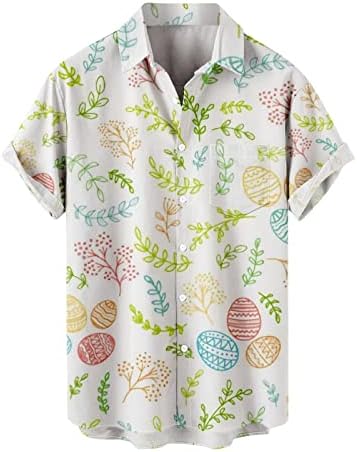 Camisa havaiana de camisa masculina de páscoa de algodão de manga curta no verão de férias de verão camisas de praia tropicais