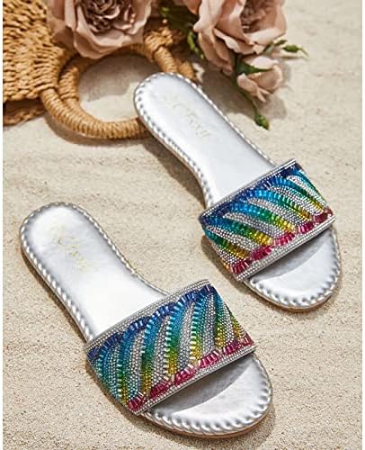 Sandálias planas femininas Sapatos de stres de short de verão Sapatos de cristal confortáveis ​​deslizam em sandálias de sandálias