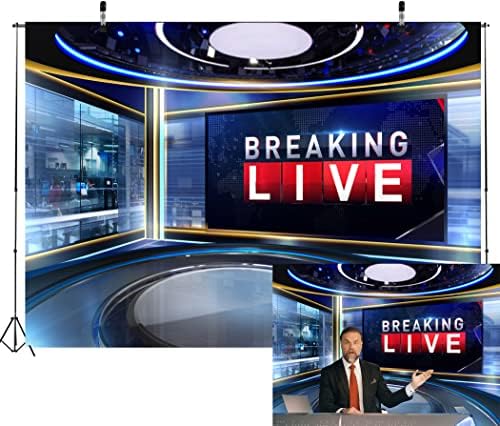 Corfoto Fabric 7x5ft News Broadcast Backdrop TV Show NewsCaster Studio Photography Breaking Media Monitor Equipamento