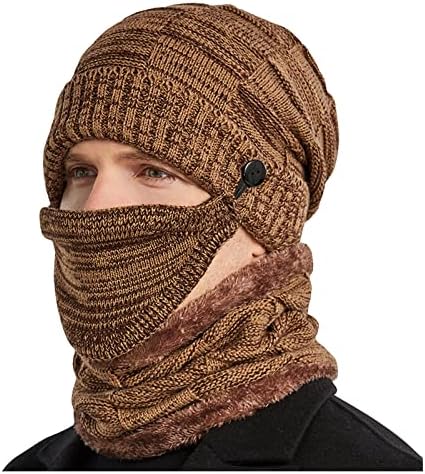 Chapéus de gorro para homens chapéu de malha de inverno e lenço e lenço de rosto elegante boné de malha para homens
