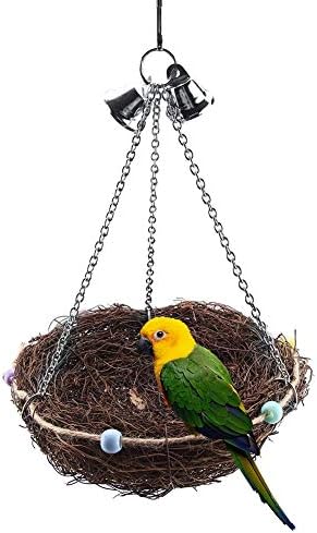 Ninho de pássaros, 2 tamanhos Rattan Birds Parrot Straw Nest Swing Hanging Toy com brinquedos de sinos