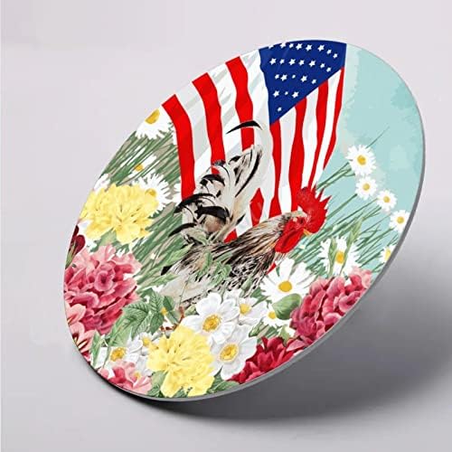 Bem -vindo ao galo -de -giro de borboleta galo da bandeira americana Placas de metal retro 8x8in, impressão de animais de