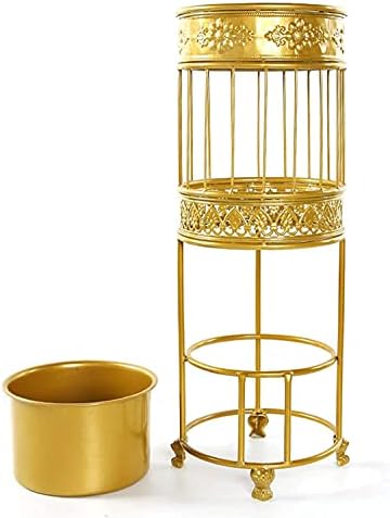 Stand da Xhalery Umbrella Rack, suporte de guarda -chuva, guarda -chuva Stand Stand Gold Gold Whught Iron, Luxury Luxury Hollowout Umbrella Bucket, 3 ganchos com bandeja de gotejamento móvel, 23x60cm