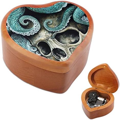 Octopus and Skull Heart Music Box de madeira de madeira Melhor presente para aniversário de aniversário de aniversário