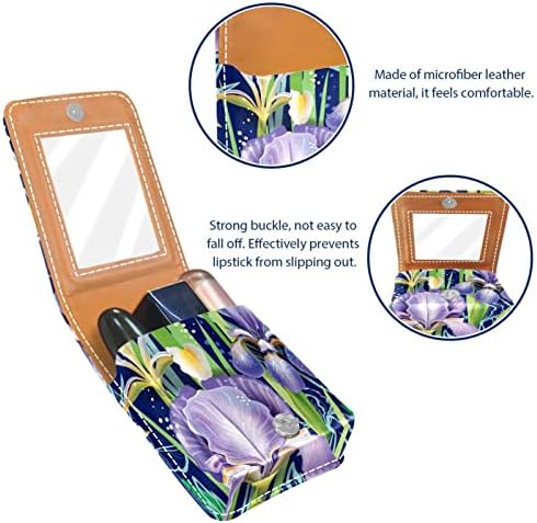 Mini estojo de batom com espelho para bolsa, organização de suporte de caixa portátil de orquídea roxa