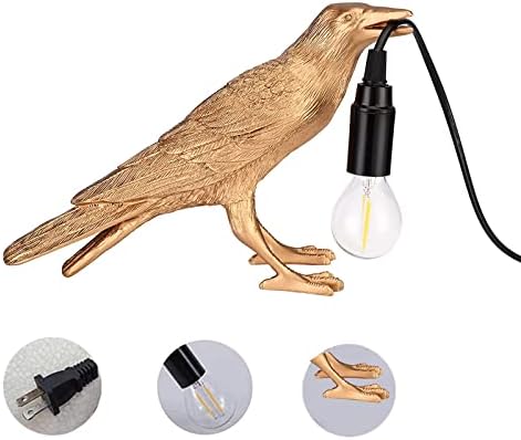 Lâmpada de mesa do HGOMX Raven, lâmpada de corvo, lâmpada de pássaro, lâmpada de pássaro led resina para quarto/escritório/sala