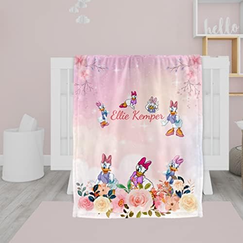 Angeline Kids USA Feito Cobertores de Bebê Personalizados, Cobertão de Baby Duck Duck Pink Duck Com nome, Presente personalizado para meninas no aniversário de aniversário 60x80 Sherpa