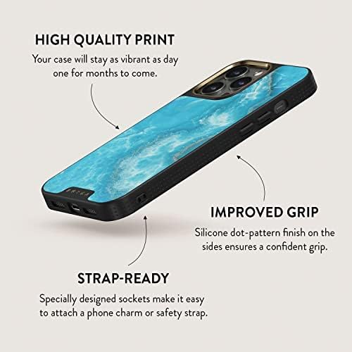 Burga elite capa de telefone compatível com iPhone 14 Pro - Sky Blue Teal Marble Turqueise - fofo, mas resistente com CloudGuard 2 -em