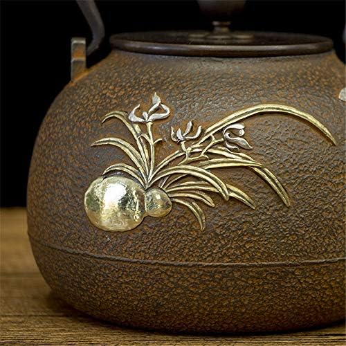 Chaleira de chá de ferro panela de ferro japão kansai ferro garrafa artesanal não revestida incrustada prata velha