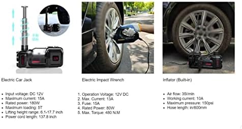 N/A 3 em 1 5T DC12V Reparo de ferramenta de reparo Kit de emergência preto Carnece hidráulico de carro elétrico com chave inglesa e compressor