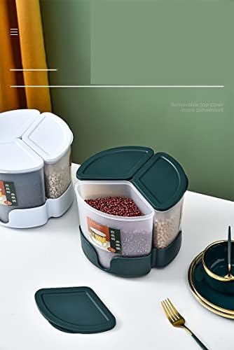 TKFDC 5.4L Dispensador de arroz rotativo Projeto de rotação do balde de cozinha de cozinha de 3 computações e contêiner de armazenamento de grãos