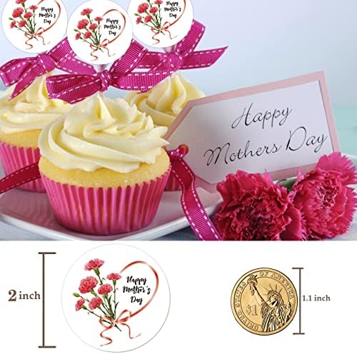 2 polegadas Feliz dia das mães Etiquetas Floral Mães Dia Red Secretador Bouquet Adesivo das mães Tags de presente do
