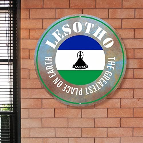 Madcolitote Lesoto Bandeira Bem -vindo a porta SIGN O MAIOR LUGAR DO TERRA METAL SIGN SILH
