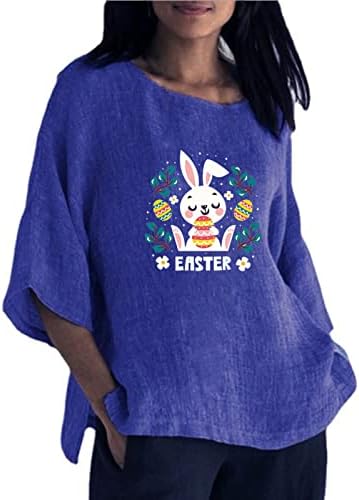 Camisas de Páscoa para Mulheres 3/4 Sleeve Slit Tunic Tops Summer Casual Casual Blusa de férias de linho de algodão macio