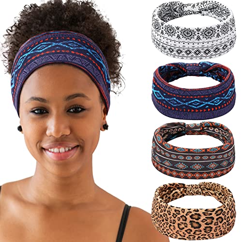 Willbond 4 peças Bandas de cabeça africanas notadas de ioga ampla Bandeau de cabeleireiro africano de ioga Acessórios para mulheres