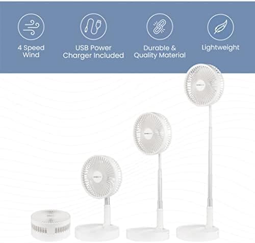 Ventilador dobrável premium da Nexair, ventilador portátil de 4 velocidades com altura ajustável 14 ” - 39,5 pol.