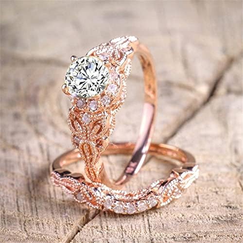 2023 Novos anéis de ouro rosa incrustado de zircão circular Butterfly Set para sair para mulheres para cima e para baixo anel para filha