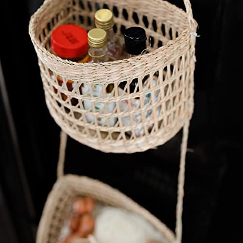 Lilacraft Boagrass penduradas na cesta de 2 níveis, cestas de frutas penduradas para cozinha, salvamento de espaço