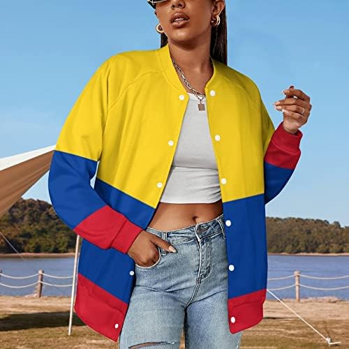Jackets de beisebol feminino de bandeira colombiana Button Down Outwear Baseball Collar Top Bomber Casual Casual