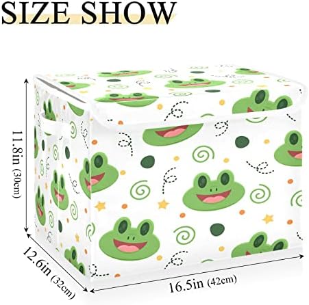 KRAFIG BONEN LONIMER Frogs Cartoon Caixa de armazenamento dobrável Bins de recipientes para organizadores de cubos grandes cestas com tampas para organização do armário, prateleiras, roupas, brinquedos