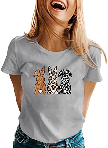 Camisas de Páscoa para mulheres Casual Casual Coelho Rabbit Graphic Summer Bush Tees Crew pescoço Camisas de treino de manga curta para mulheres