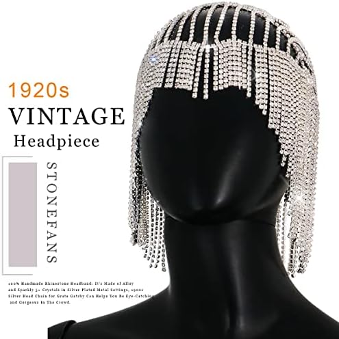 Stonefans Gatsby Capacete de Rhinestone Cap 1920 Chave de cabeceira da cabeça de prata Cleopatra Hair Acessórios para mulheres