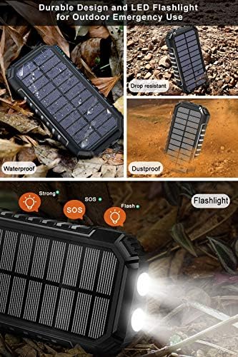 Solar Power Bank 26800mAh, Riapow Carregador solar Fast Charge 3.0a qi carregador portátil bateria externa com 4 saídas e carregadores de telefone de lanterna LED para telefone, tablet e acampamento ao ar livre