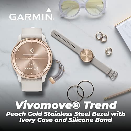 Garmin Vivomove Trend 40 mm Híbrido Smartwatch, moldura de aço inoxidável de ouro de pêssego com estojo de marfim - 2023 UNISSISEX Analog