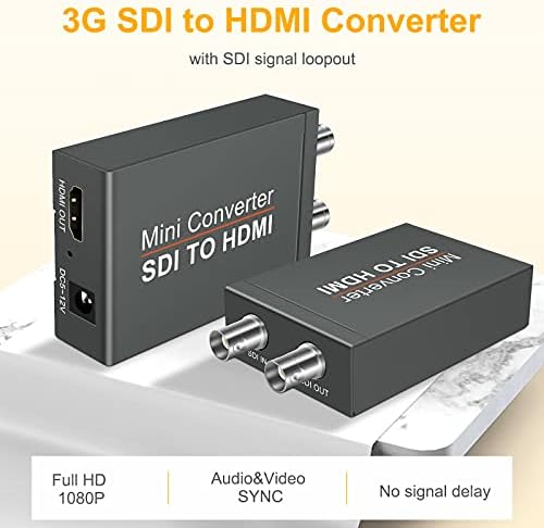 Wiistar SDI para HDMI Converter, Mini SDI para HDMI Audio Video Converter Adaptr Support 3G-SDI, HD-SDI, SD-SDI com Loopout