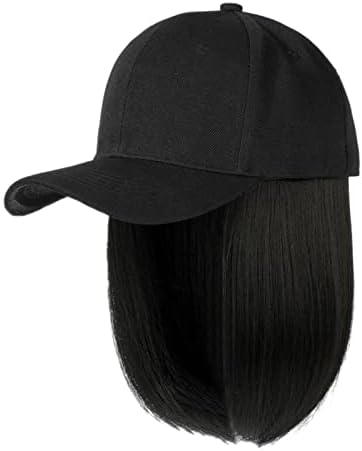 Chapéu de sol para mulheres boné de beisebol com extensões de cabelo reto curto penteado bob removível chapéu de capa de peruca para a cabeça para