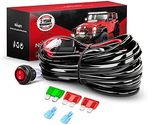 Nilight LED Light Bar Wirness Kit - 1 chumbo 12awg pesado 12v no interruptor de retransmissão de potência Fusível para lâmina