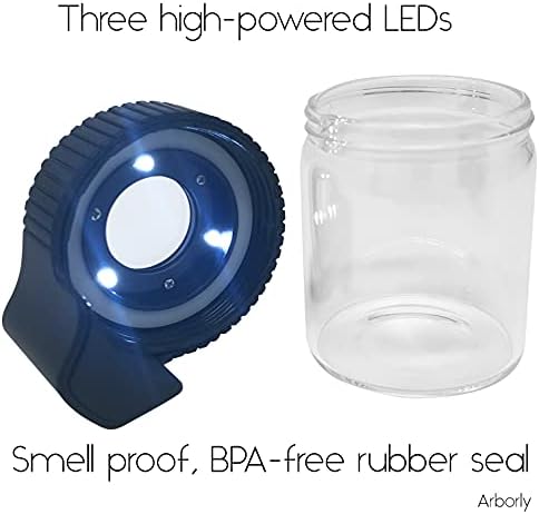 Jarra de esconderijo LED com jarro de vidro magnificado para ervas - lupa 5x, ar apertado, prova de cheiro e recarregável USB