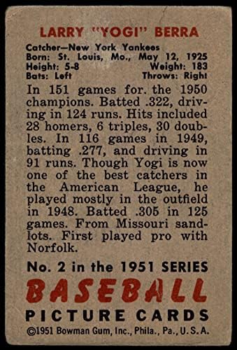 1951 Bowman # 2 Yogi Berra New York Yankees Poor Yankees