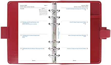 Filofax Metropol Organizer, Tamanho pessoal, vermelho-aparência de couro, seis anéis, diário de calendário semana a vista,