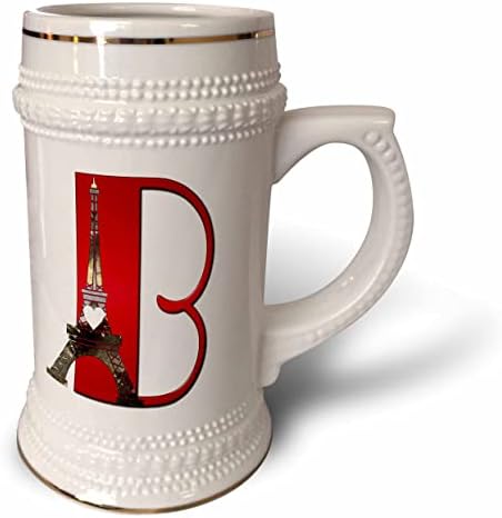 3drose Red Monogram Initial B com uma torre Eiffel - 22oz de caneca de Stein