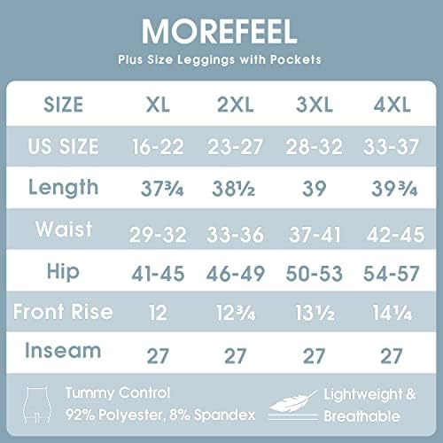 MoreFel Plus Size Leggings para mulheres com bolsos de rolo X-4xl Controle de barriga de alta cintura High Workout Black Yoga Pants