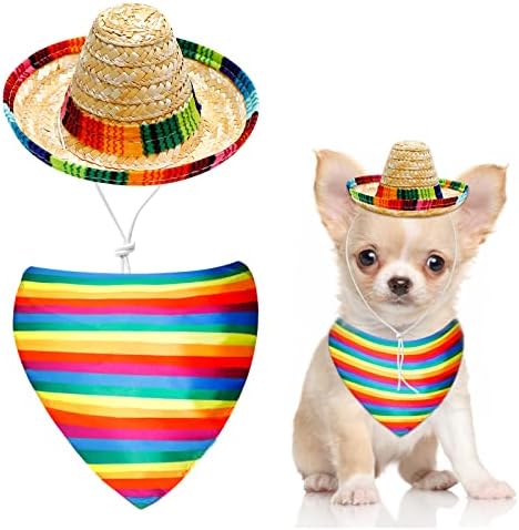 Dog Sombrero Hat and Dog Triangle Sconhef Bib, Toalha de boca de arco -íris de figurino de Sombrero multicolorida