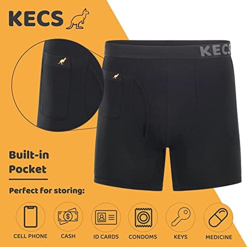 Roupa íntima de bolso masculino do KECS | Cuecas boxer com bolsa embutida | 1 pacote | Material confortável, respirável e macio