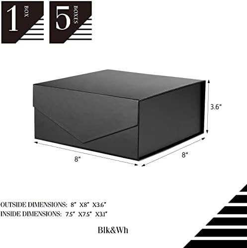 Caixa de presente BLK e WH 7.5x7.5x3 polegadas, caixa de presente com tampa, caixa de presente preta, caixa de padrinhos,