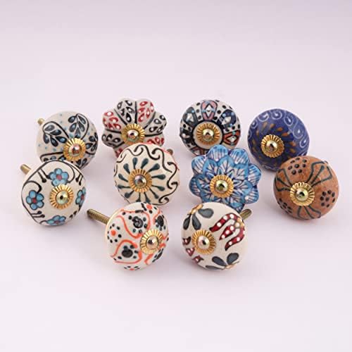 ThePlushCart antiguidade de armário de cerâmica de várias cores botões 10 PCs decoração de móveis Decoração Painted gaveta