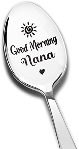 Bom dia Nana Spoon Gravada aço inoxidável engraçado, Nana Gifts de netos, Melhor colher de chá de café Presentes para vovó de aniversário do dia das mães Natal