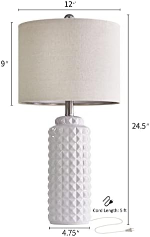 G-safava 24,5 polegadas modernas luminárias de mesa de cerâmica Conjunto de 2, lâmpada de cabeceira de cabeceira de diamante branca