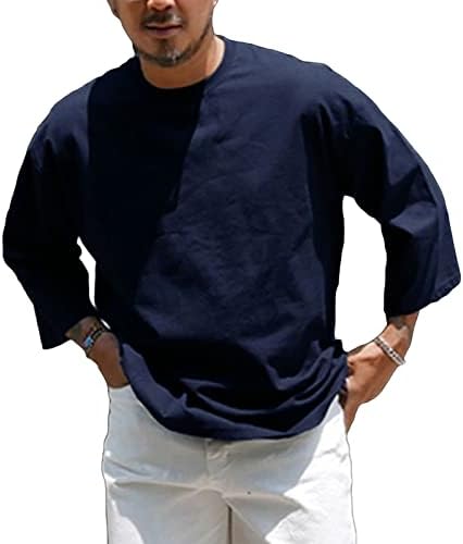 Tops de linho de algodão masculino masculino de cor de manga longa de cor longa blusa de camiseta casual, camisetas de tamanho grande