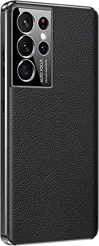 Caso para Samsung Galaxy S23/S23 Plus/S23 Ultra, couro genuíno Slim Slim Electroplatou TPU Frame Phone à prova de choque da