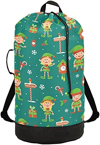 Mochila de lavanderia pesada de lavanderia de flocos de neve com alças e alças de ombro Viagem Bolsa de roupas com tração de tração de tração Organizador de roupas sujas para dormitório da faculdade, apartamento, viagem de acampamento