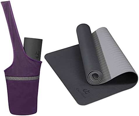 Conjuntos de ioga premium ewedoos - inclui 1 tapete de ioga de camada dupla TPE com alça de transporte, 1 saco de tapete de ioga impressa, perfeito para iogue e iniciantes