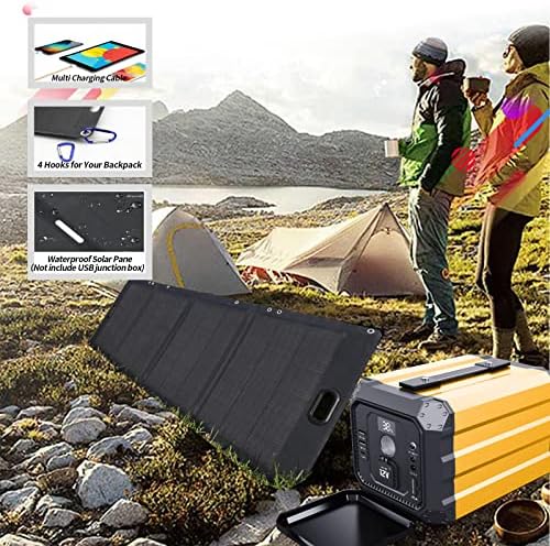 Painel solar USB para acampamento, carregador solar portátil de 70W compatível com iPhone, iPad, galáxia, celular, tablet, fone de ouvido Bluetooth e outros dispositivos USB, preto